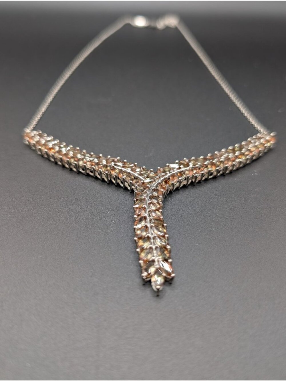 Andalusite Sterling Silver 4" Chevron Fringe Necklace Dark Champagne Color
